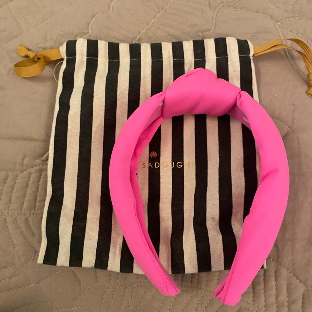Lele Sadoughi hot pink neoprene headband with dust bag